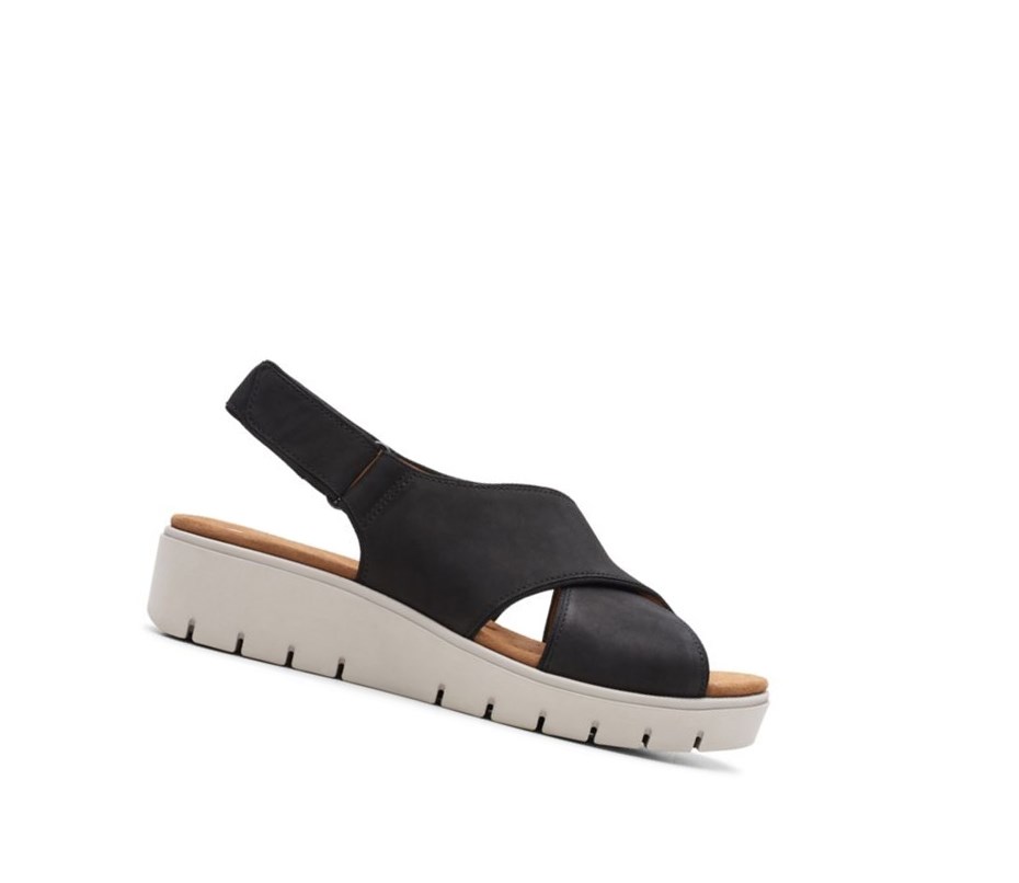 Sandalias Cuña Clarks Un Karely Sun Nubuck Gamuza Mujer Negras | EXBT-78021