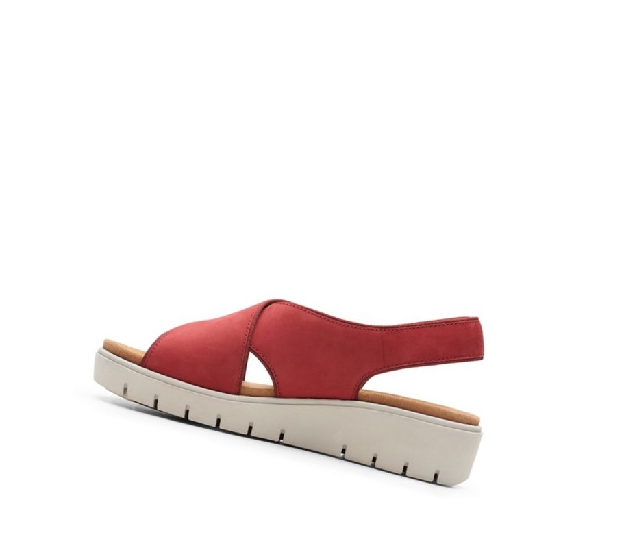 Sandalias Cuña Clarks Un Karely Sun Nubuck Gamuza Mujer Rojas | WNDJ-64389