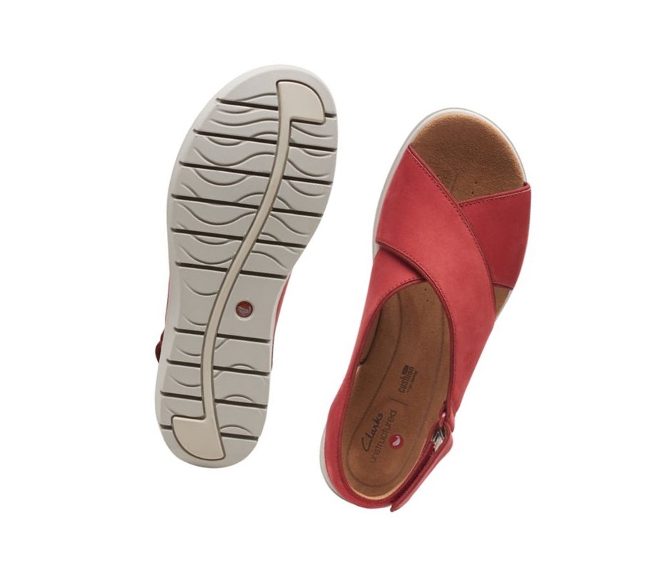 Sandalias Cuña Clarks Un Karely Sun Nubuck Gamuza Mujer Rojas | WNDJ-64389