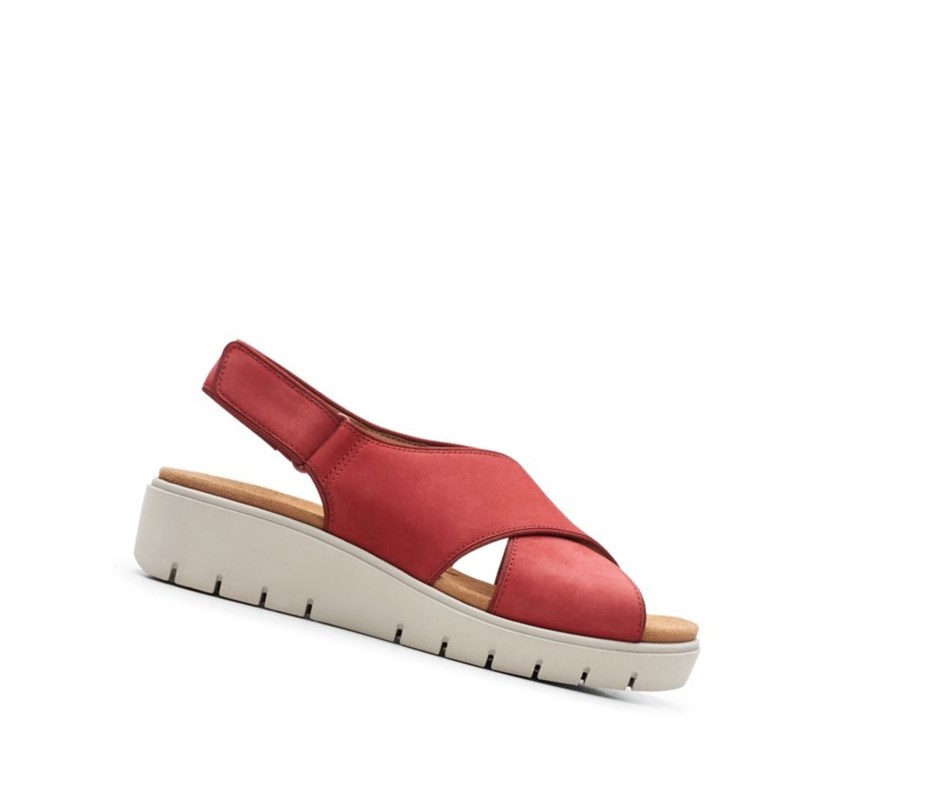 Sandalias Cuña Clarks Un Karely Sun Nubuck Gamuza Mujer Rojas | WNDJ-64389