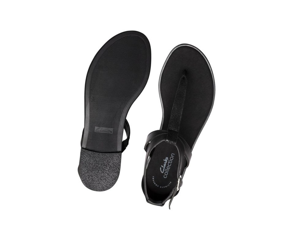 Sandalias Planas Clarks Bay Post Cuero Mujer Negras | JCVN-85012