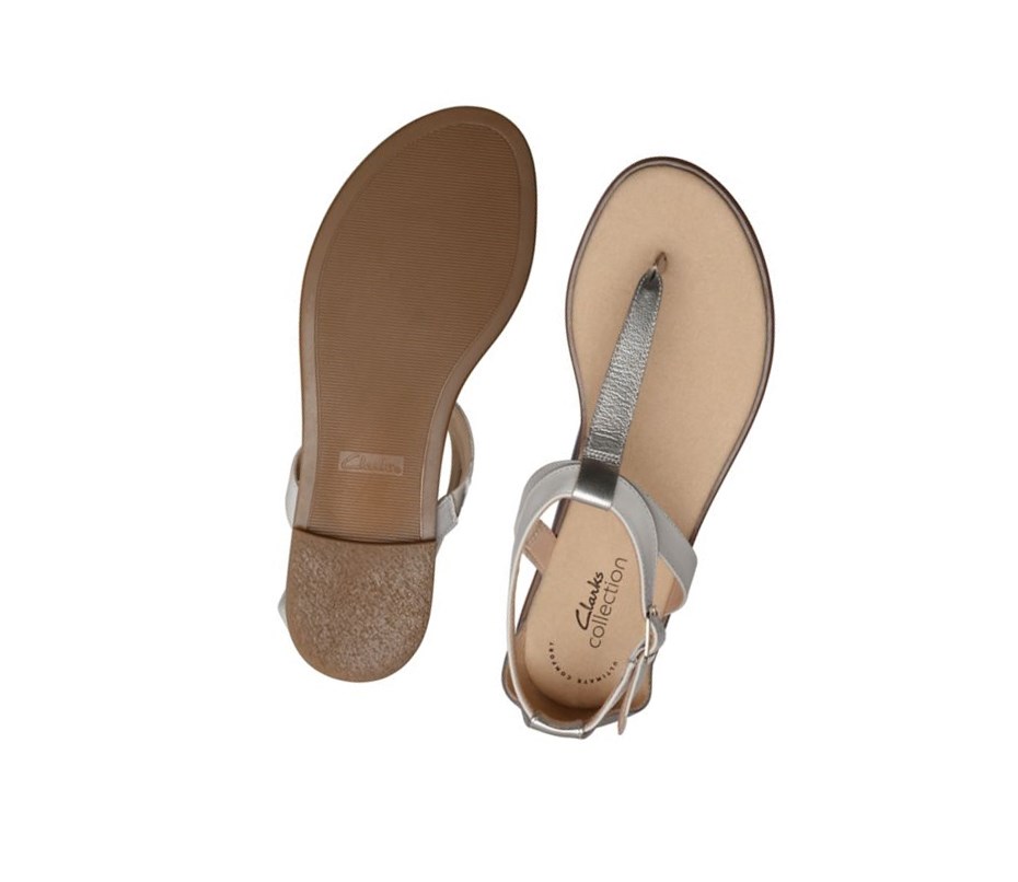 Sandalias Planas Clarks Bay Post Cuero Mujer Blancas | KNQS-42075