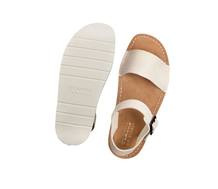 Sandalias Planas Clarks Lunan Correa. Gamuza Mujer Blancas | UFIJ-94016