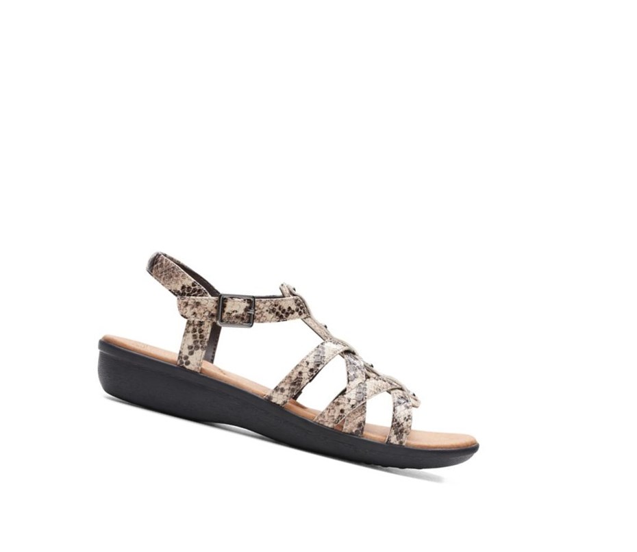 Sandalias Planas Clarks Manilla Bonita Sintetico Mujer Beige Serpent | MBLN-04516