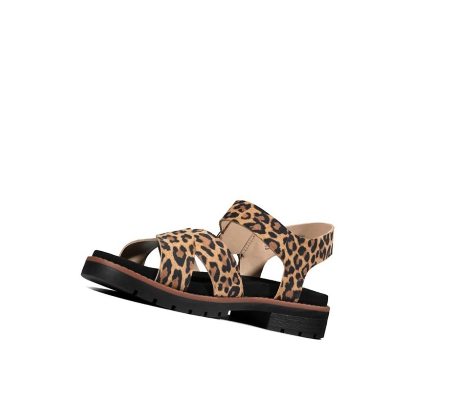 Sandalias Planas Clarks Orinoco Correa Print Cuero Mujer Leopardo | PNWI-91648