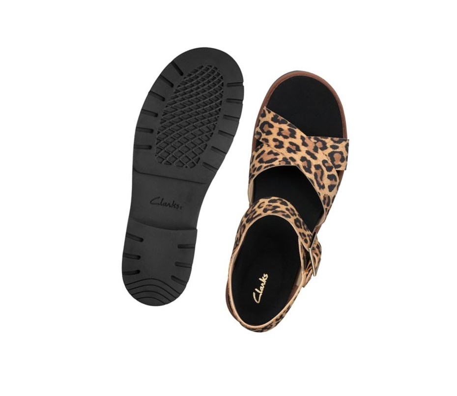 Sandalias Planas Clarks Orinoco Correa Print Cuero Mujer Leopardo | PNWI-91648