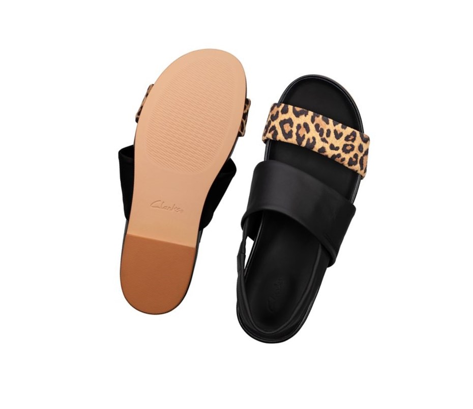 Sandalias Planas Clarks Pure Correa Print Cuero Mujer Leopardo | UFKG-83612