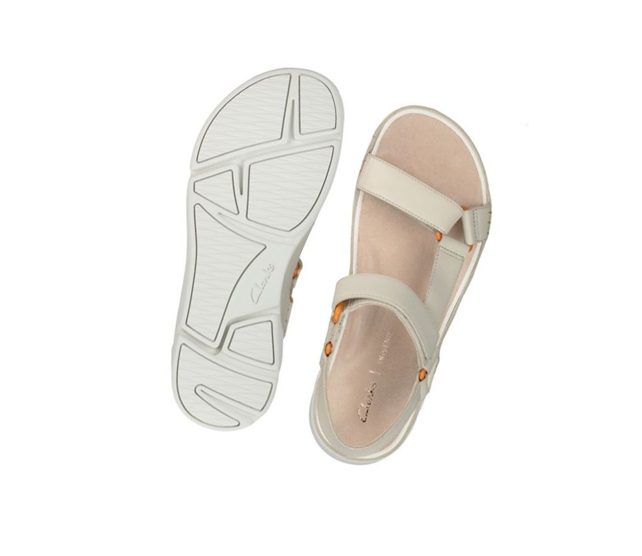 Sandalias Planas Clarks Tri Deportivo Cuero,Gamuza Mujer Blancas | UADI-60972