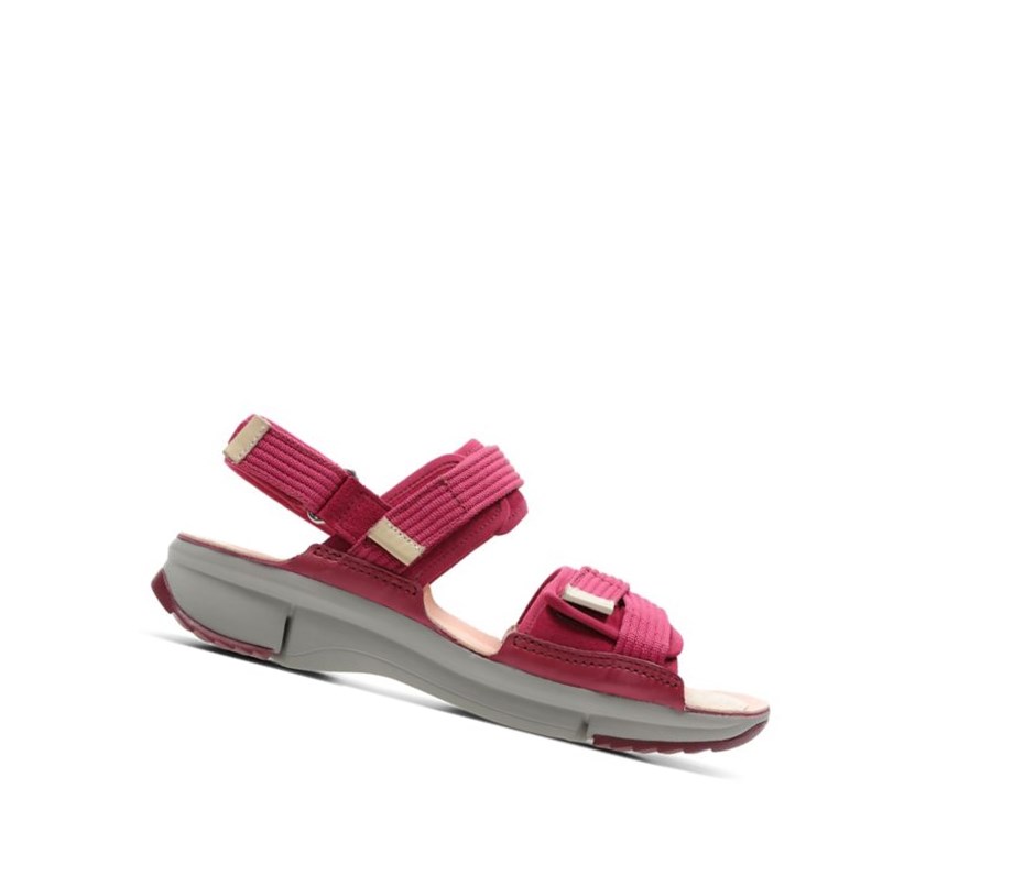 Sandalias Planas Clarks Tri Walk Gamuza Mujer Burdeos | EHIL-80615