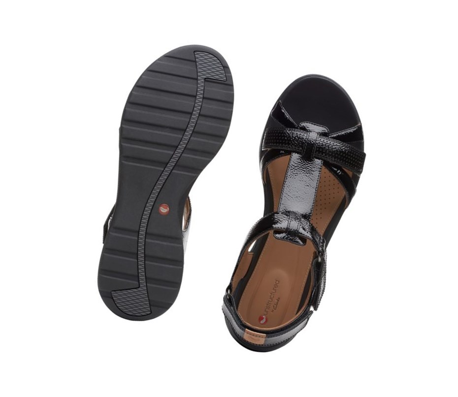 Sandalias Planas Clarks Un Adorn Vibe Charol Cuero Mujer Negras | GRTN-81956