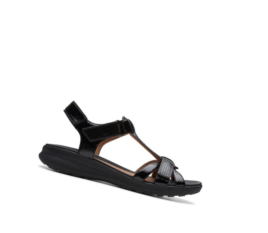 Sandalias Planas Clarks Un Adorn Vibe Charol Cuero Mujer Negras | GRTN-81956