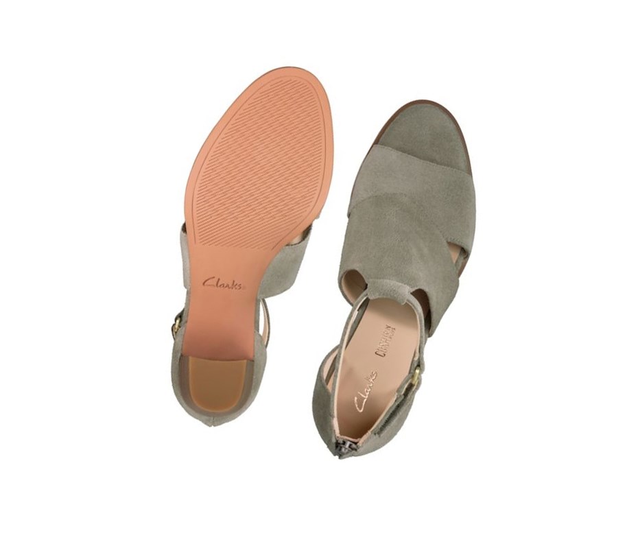 Sandalias Tacon Clarks Kaylin 60 Glad Gamuza Mujer Verde Oliva | CKYG-71280