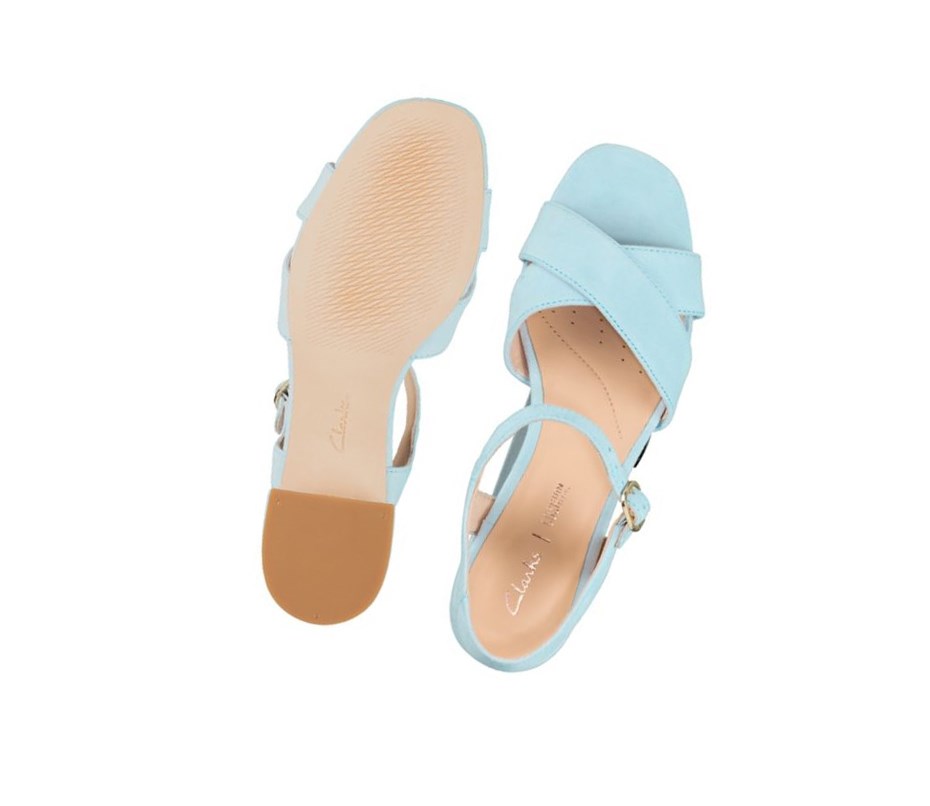 Sandalias Tacones Clarks Sheer 35 Correa Gamuza Mujer Azules Claro | TIFL-24905