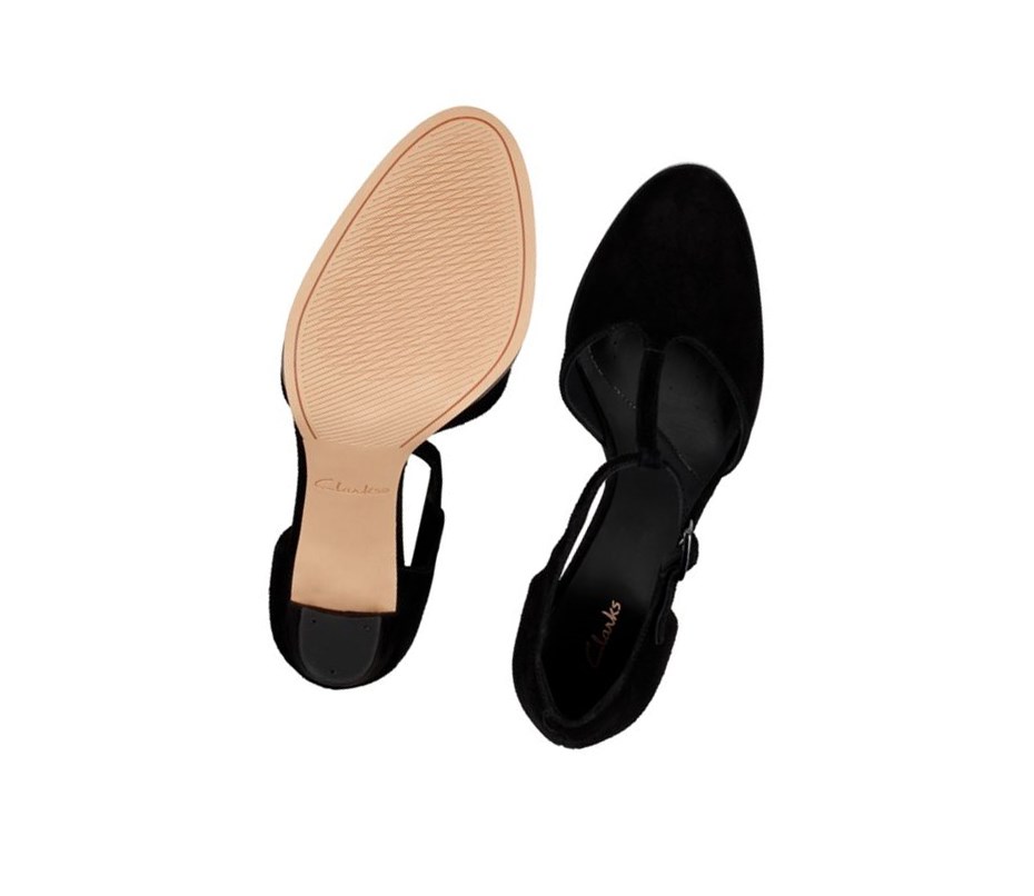 Tacones Clarks Kaylin 85 T Bar Gamuza Mujer Negras | WTZL-71854