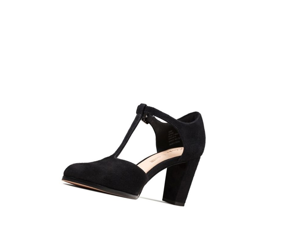 Tacones Clarks Kaylin 85 T Correa Gamuza Mujer Negras | NBGM-57139