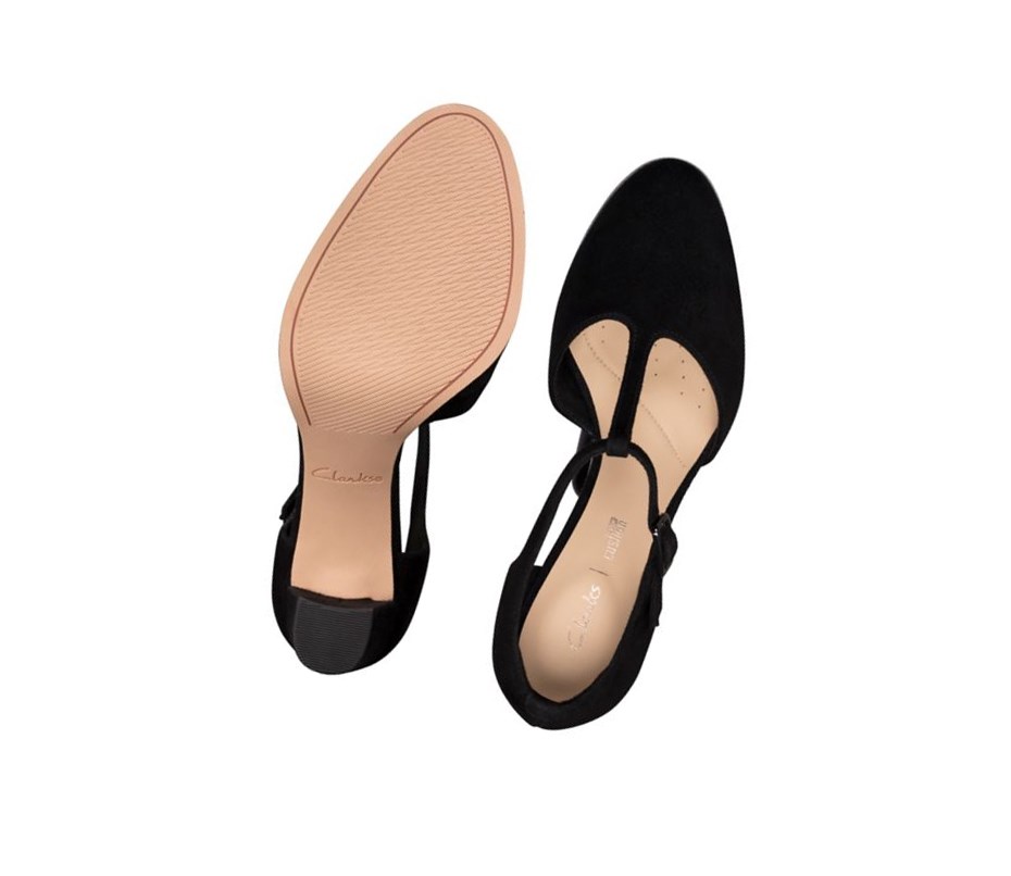 Tacones Clarks Kaylin 85 T Correa Gamuza Mujer Negras | NBGM-57139