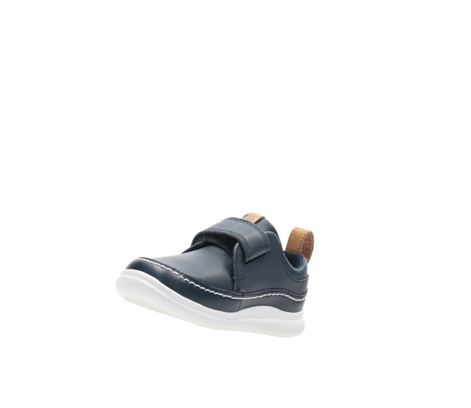 Zapatillas Casuales Clarks Crest Ember Cuero Niño Azul Marino | UBQW-60314