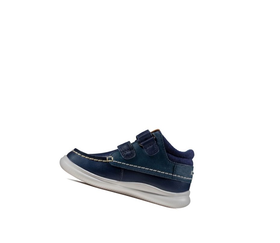 Zapatillas Casuales Clarks Crest Tuktu Cuero Niño Azul Marino | WBSQ-37015