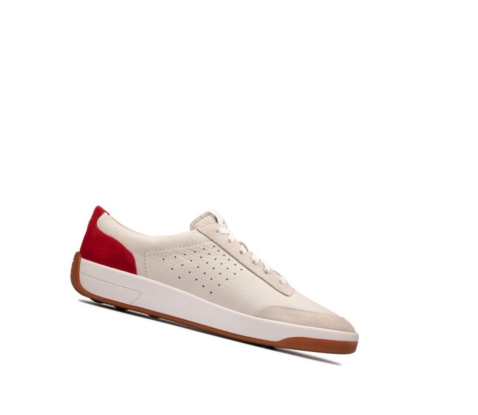 Zapatillas Casuales Clarks Hero Air Encaje Mujer Blancas Rojas | YHTO-63405