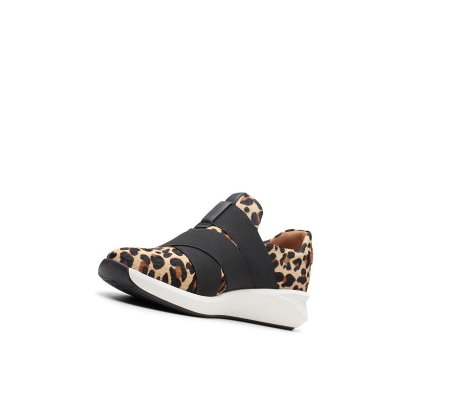 Zapatillas Casuales Clarks Un Rio Correa Print Pony Cuero Mujer Leopardo | XGUL-03741