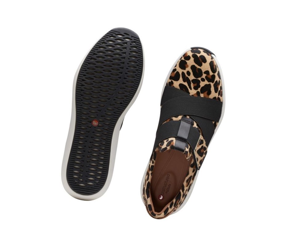 Zapatillas Casuales Clarks Un Rio Correa Print Pony Cuero Mujer Leopardo | XGUL-03741