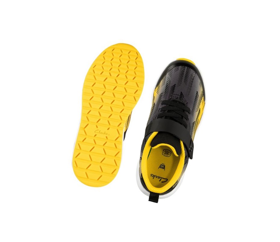 Zapatillas Clarks Aeon Pace Cuero Niño Negras Amarillo | VFAH-75312