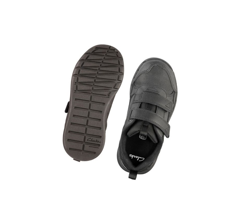 Zapatillas Clarks Orbit Sprint Cuero Niño Negras | VKGW-71820