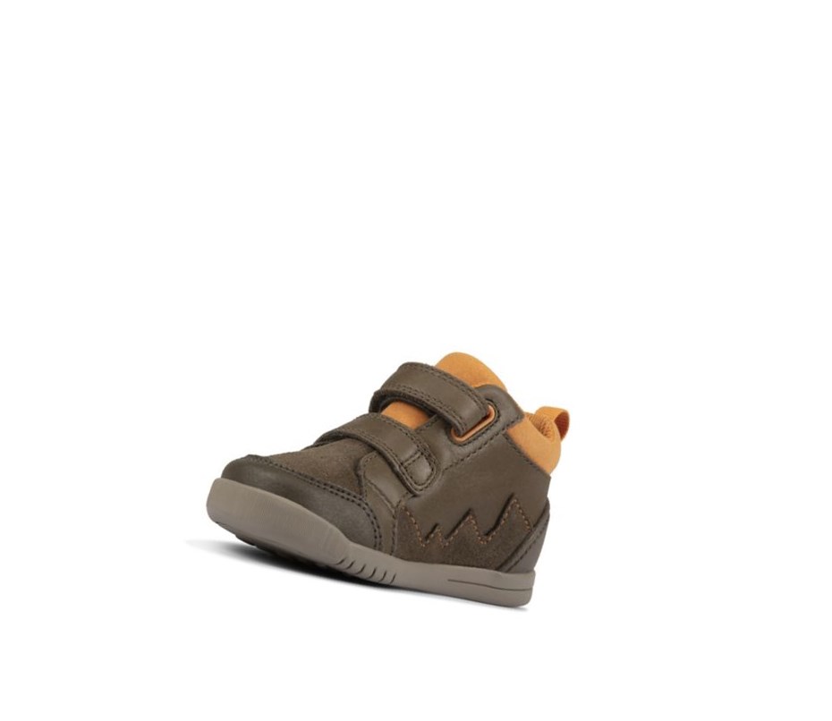 Zapatillas Para Caminar Clarks Rex Park Cuero Niña Kaki | LPQC-84915