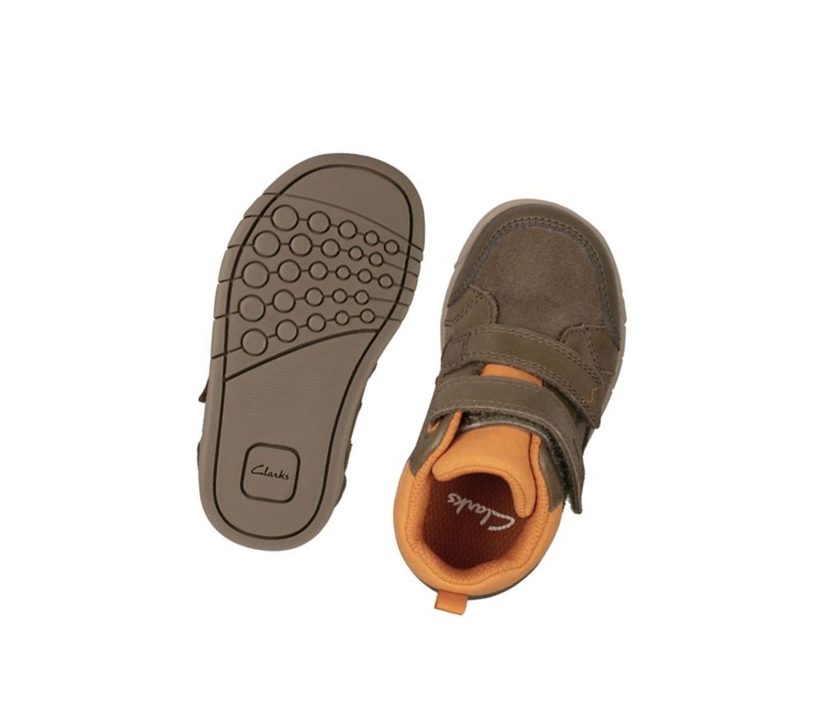 Zapatillas Para Caminar Clarks Rex Park Cuero Niño Kaki | PGRK-23906