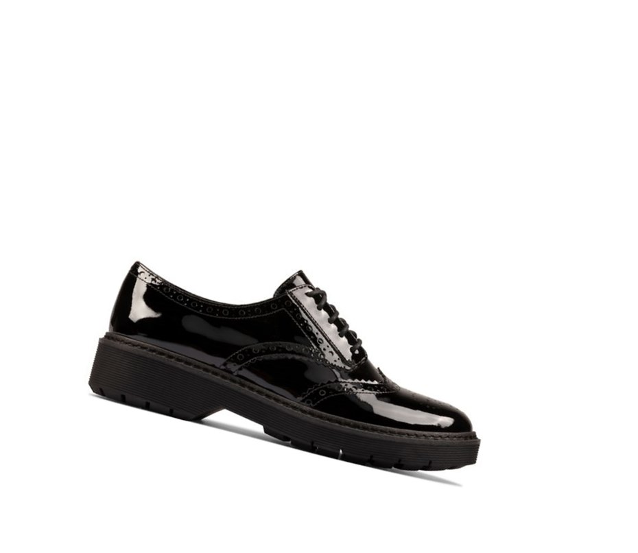 Zapatos Brogue Clarks Witcombe Echo Charol Gamuza Mujer Negras | LTNK-30625