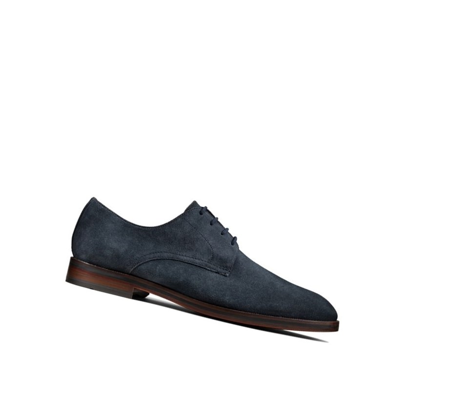 Zapatos Casuales Clarks Oliver Encaje Gamuza Hombre Azul Marino | BUPW-19256