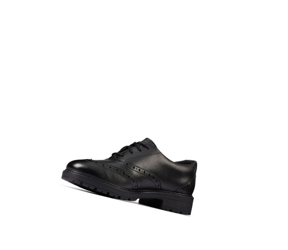 Zapatos Escolares Clarks Loxham Cuero Niña Negras | EAJI-63824