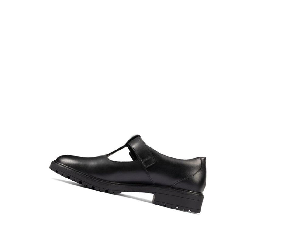 Zapatos Escolares Clarks Loxham Shine Cuero Niña Negras | IVRZ-50316