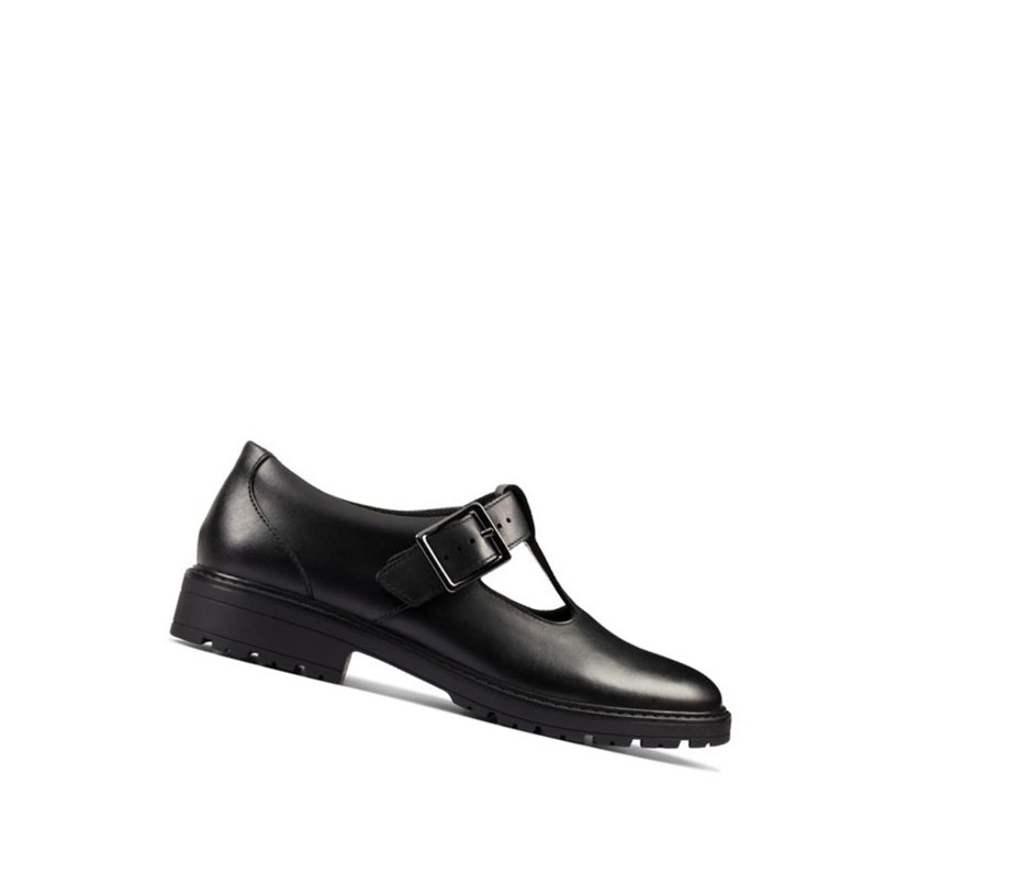 Zapatos Escolares Clarks Loxham Shine Cuero Niña Negras | IVRZ-50316