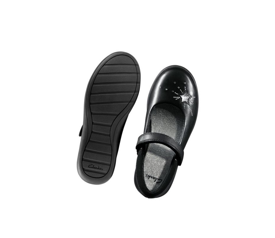 Zapatos Piel Clarks Etch Spark Cuero Niña Negras | RQYM-18562