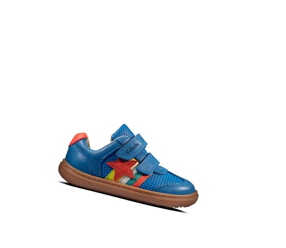 Zapatos Piel Clarks Flash Hot Cuero Niño Azules | ATEF-53918