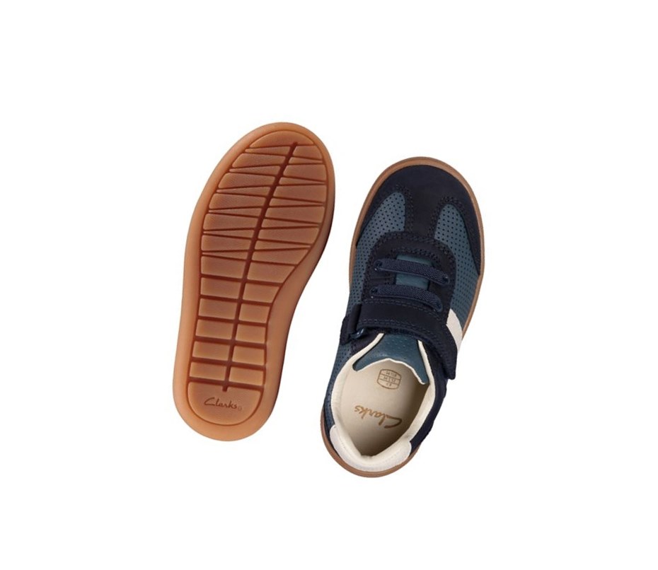 Zapatos Piel Clarks Flash Step Cuero Niño Azul Marino | REMZ-27986