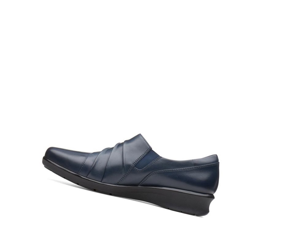 Zapatos Piel Clarks Hope Roxanne Cuero Anchos Fit Mujer Azul Marino | QPFD-34290