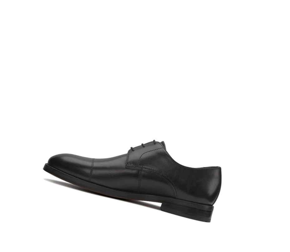 Zapatos Piel Clarks Oliver Cap Cuero Anchos Fit Hombre Negras | BYQU-73529