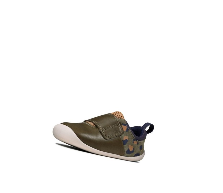 Zapatos Piel Clarks Roamer Deporte Cuero Niño Verde Oliva Camuflaje | NCOJ-67085