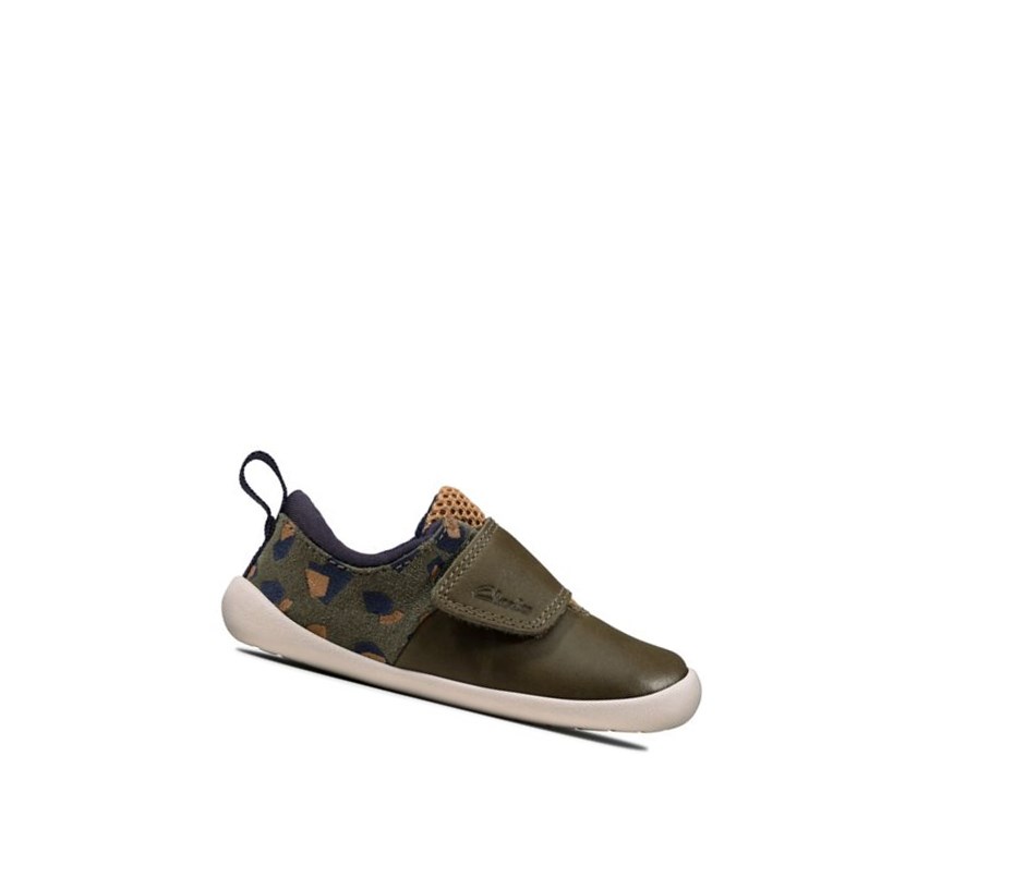 Zapatos Piel Clarks Roamer Deporte Cuero Niño Verde Oliva Camuflaje | NCOJ-67085