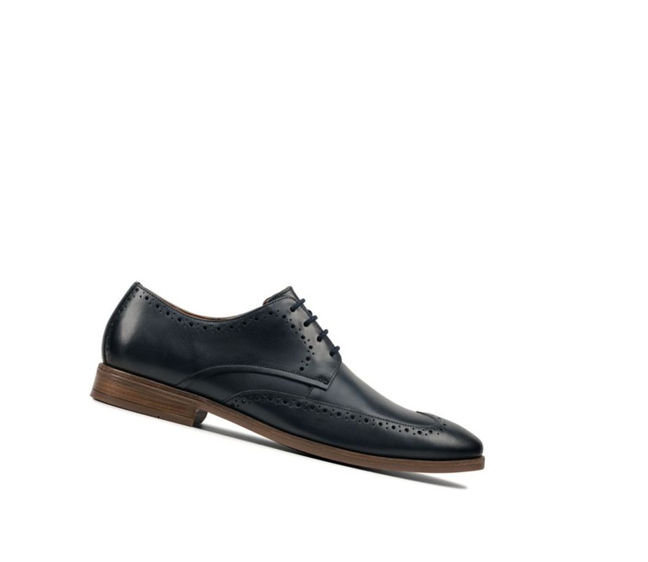 Zapatos Piel Clarks Stanford Limit Cuero Anchos Fit Hombre Azul Marino | CPMD-15473