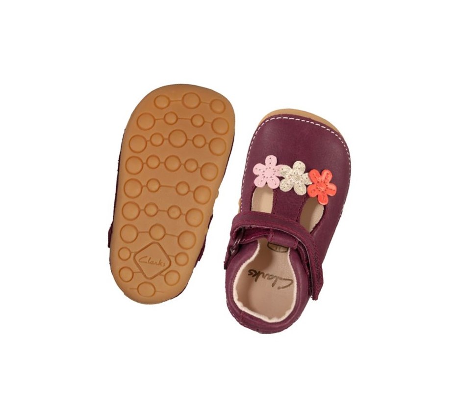 Zapatos Piel Clarks Tiny Sun Cuero Niña Burdeos | REGW-03871