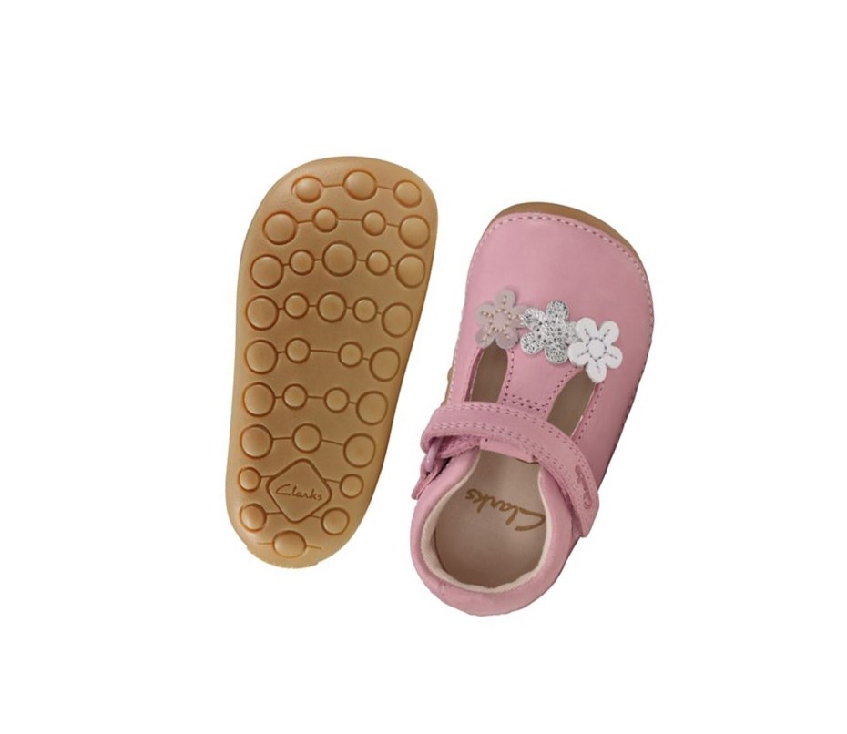 Zapatos Piel Clarks Tiny Sun Cuero Niña Rosas | TIZU-98612