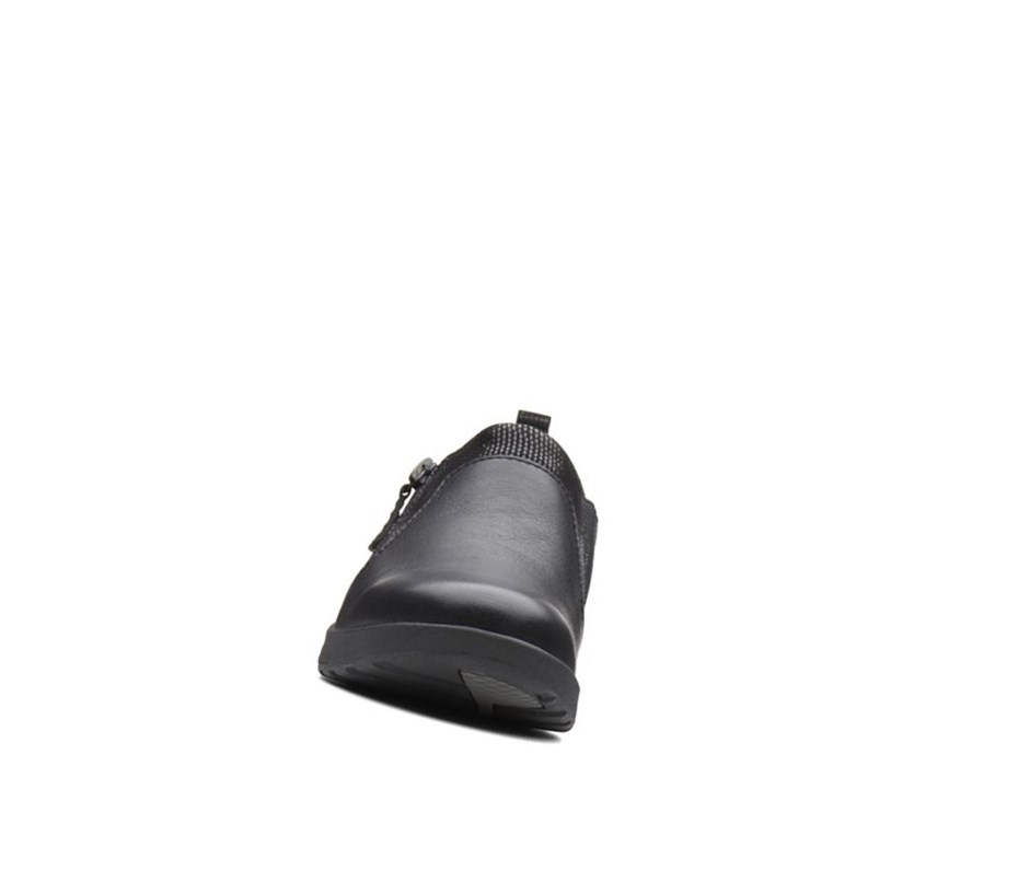 Zapatos Piel Clarks Un Adorn Zip Cuero Anchos Fit Mujer Negras | LHIW-20938