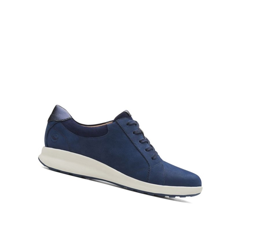 Zapatos Planos Clarks Un Adorn Encaje Cuero Mujer Azul Marino | AJMV-15346