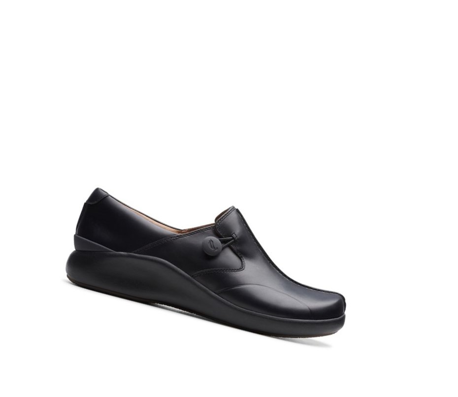 Zapatos Planos Clarks Un Loop 2 Walk Cuero Mujer Negras | QYAZ-56038