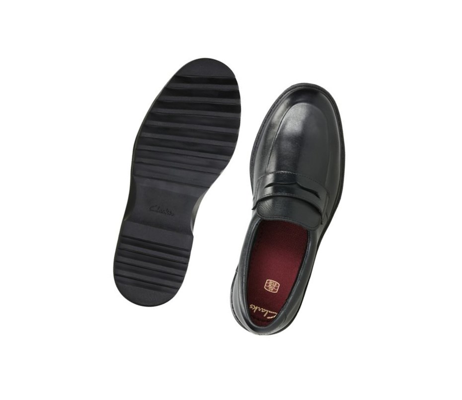 Zapatos Slip On Clarks Asher Stride Cuero Niño Negras | QDMA-28719