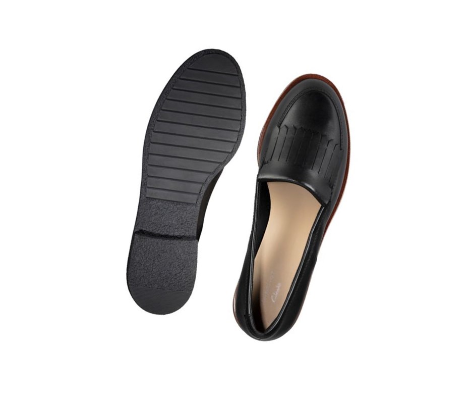 Zapatos Slip On Clarks Griffin Kilt Cuero Mujer Negras | RGMV-93627