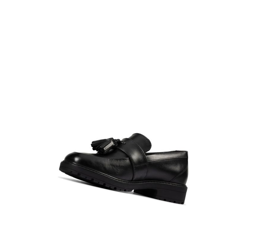 Zapatos Slip On Clarks Loxham Cuero Niña Negras | KDQF-05381